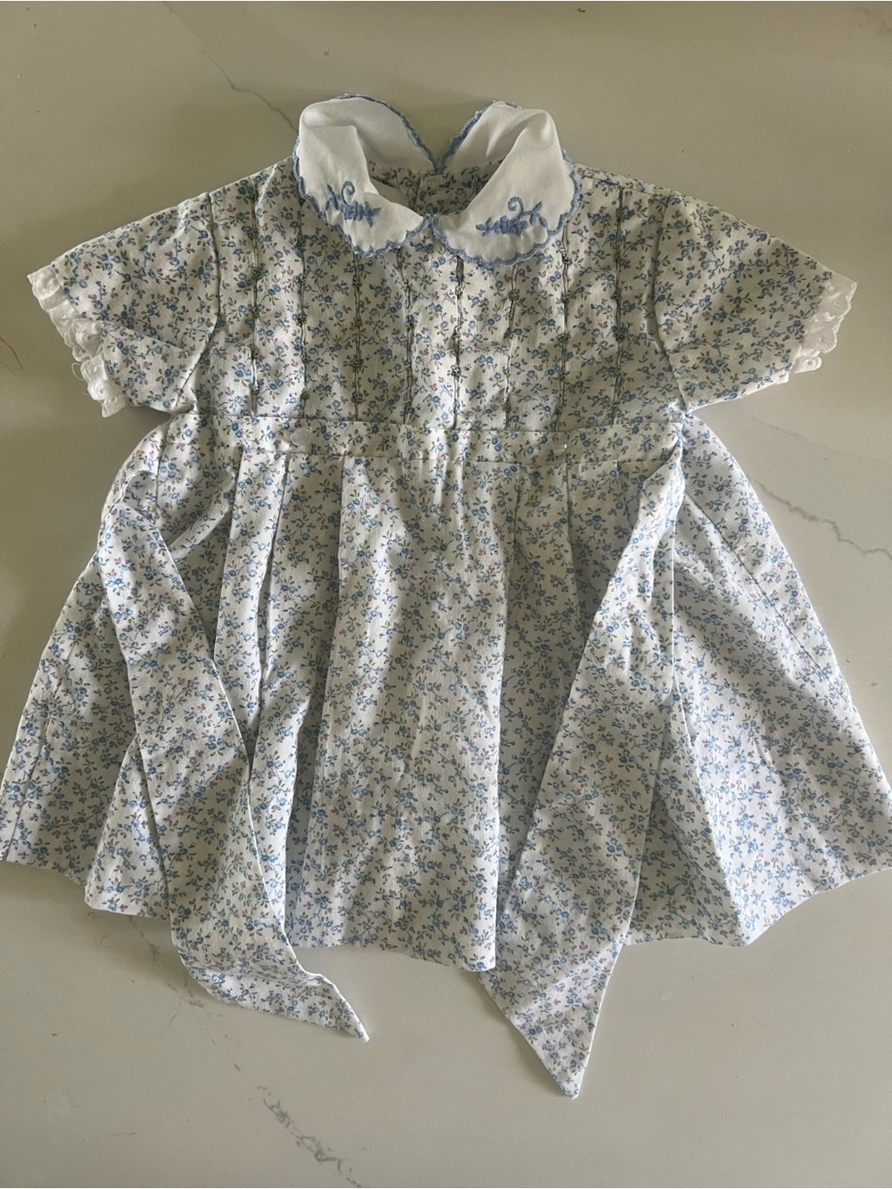 Vintage Polly Flinders Hand Smocked Floral Dress 24 Months Embroidered Collar